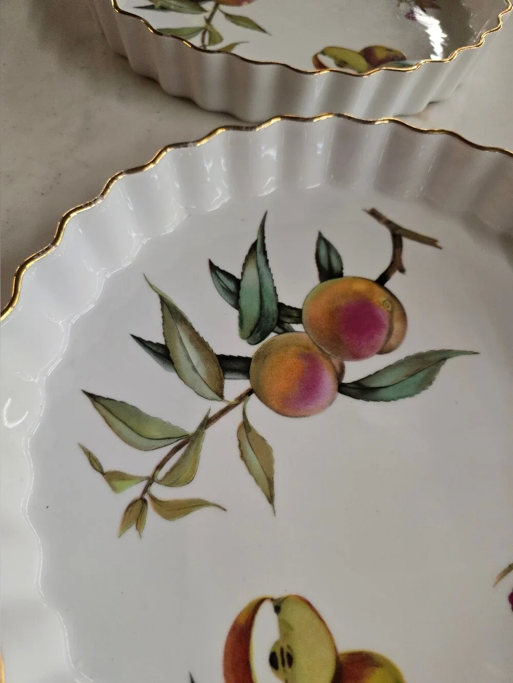 Two Royal Worcester Quiche Tart Flan Gold Edge Oven To Tableware  Dishes Evesham